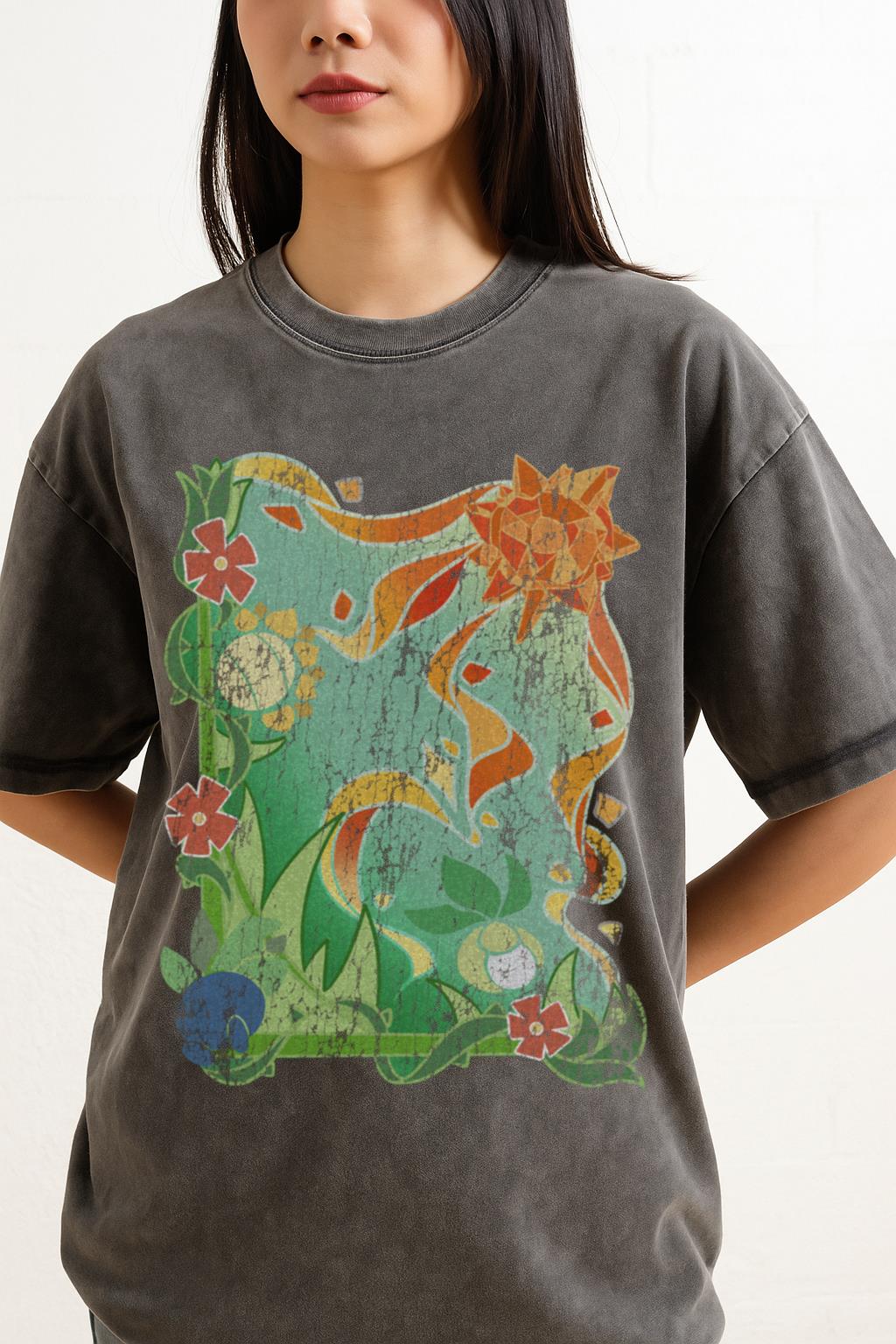 Acidwash Pokemon Sun Stone T-Shirt | Bellossom & Sunflora - Image 2