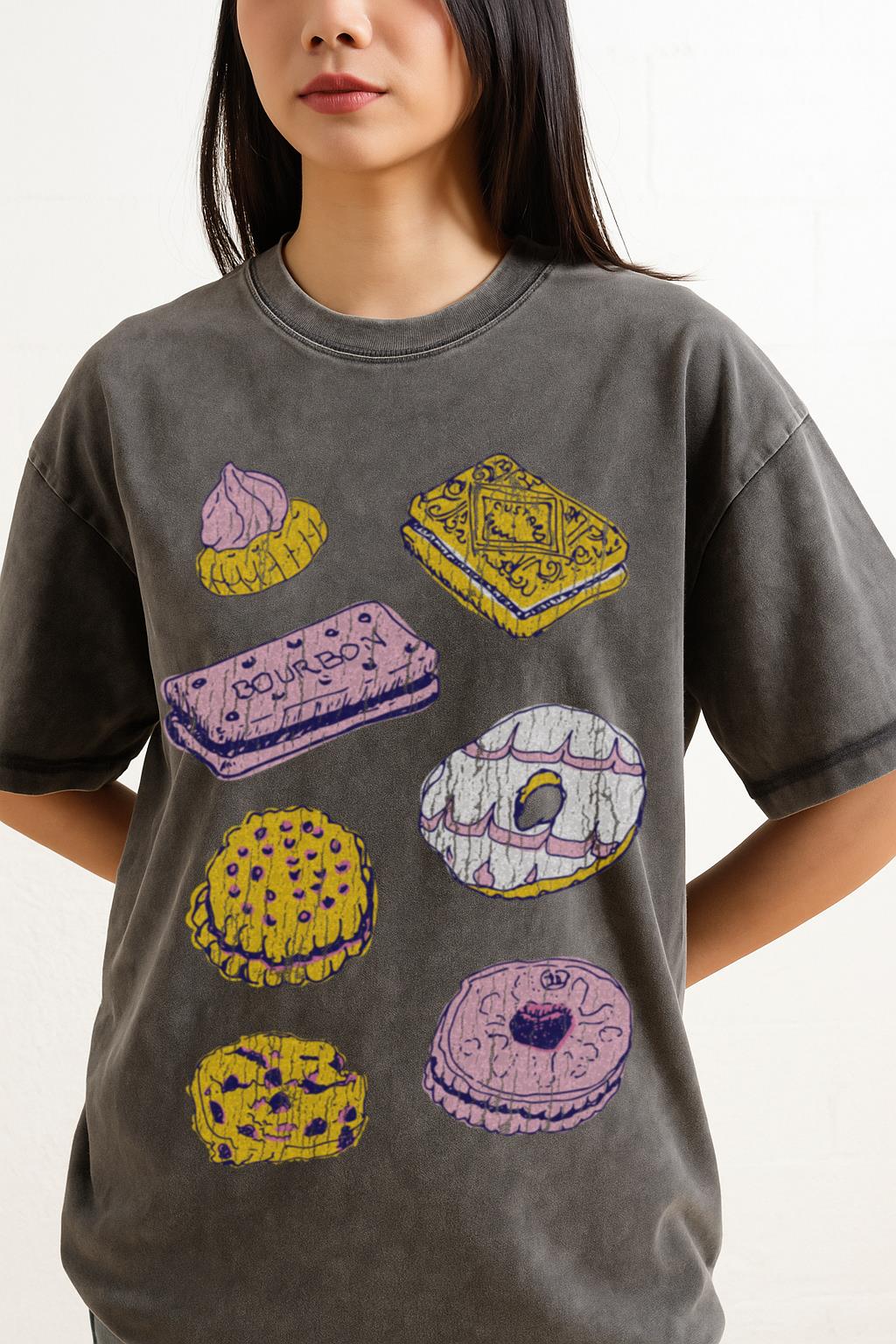 Pink Biscuits T-Shirt | Cute Hand Drawn Tea Time Snack Tee - Image 2