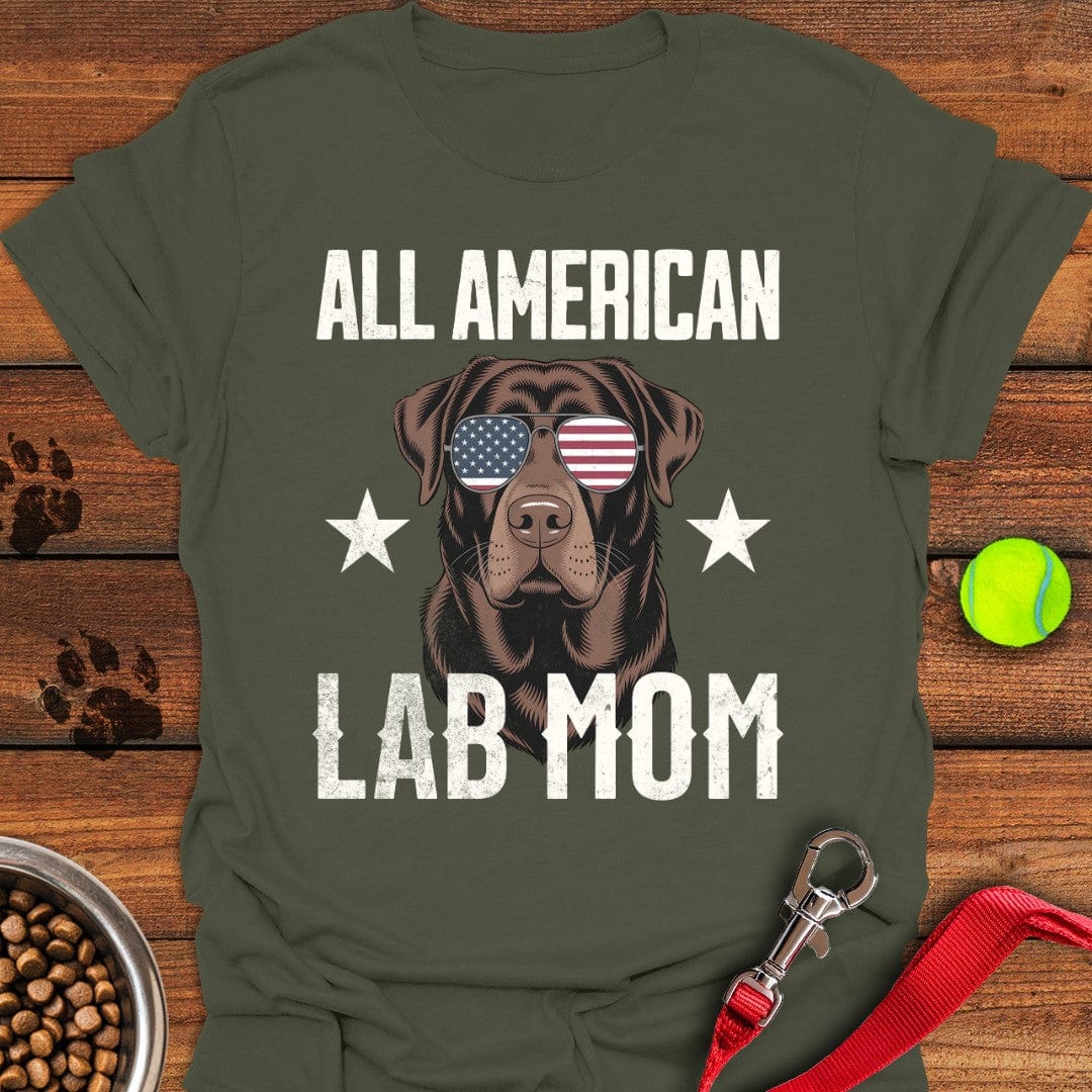All American Chocolate Lab Mom T-Shirt Fluffy Dog Clothing Present Ideas For Dog Lovers