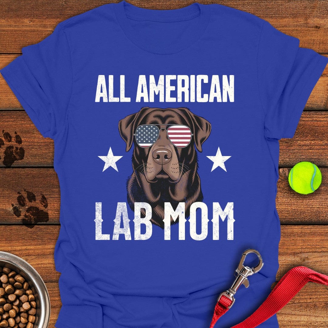 All American Chocolate Lab Mom T-Shirt Fluffy Dog Clothing Present Ideas For Dog Lovers