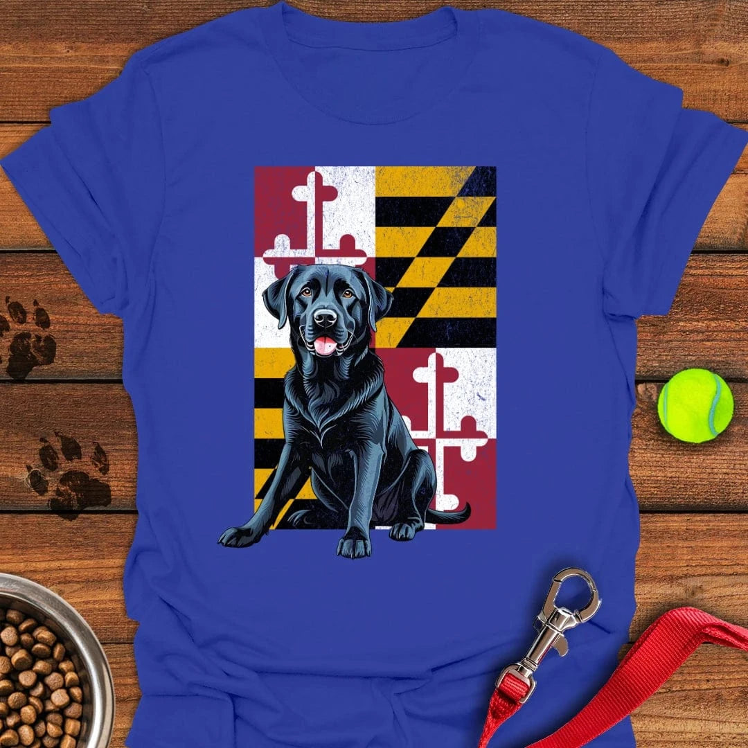Black Labrador Maryland Flag T-Shirt Lazy Dog Clothing Cute Themed Dog Gift Ideas