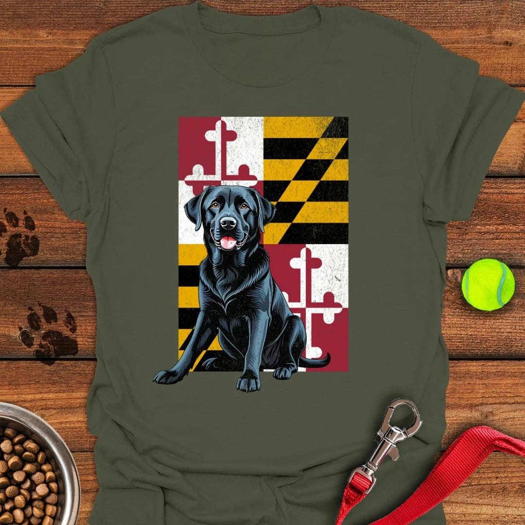Black Labrador Maryland Flag T-Shirt Lazy Dog Clothing Cute Themed Dog Gift Ideas