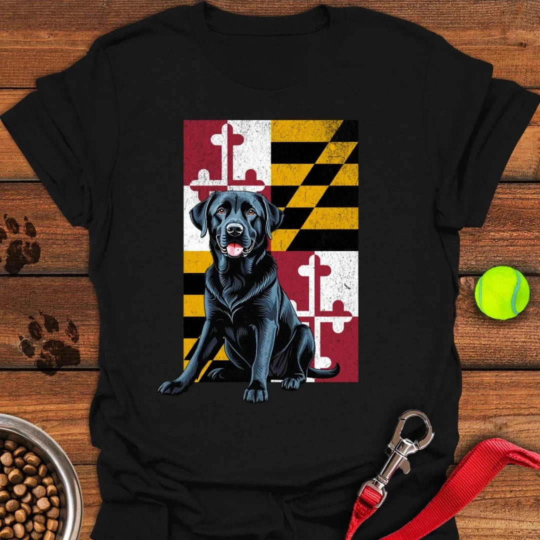 Black Labrador Maryland Flag T-Shirt Lazy Dog Clothing Cute Themed Dog Gift Ideas