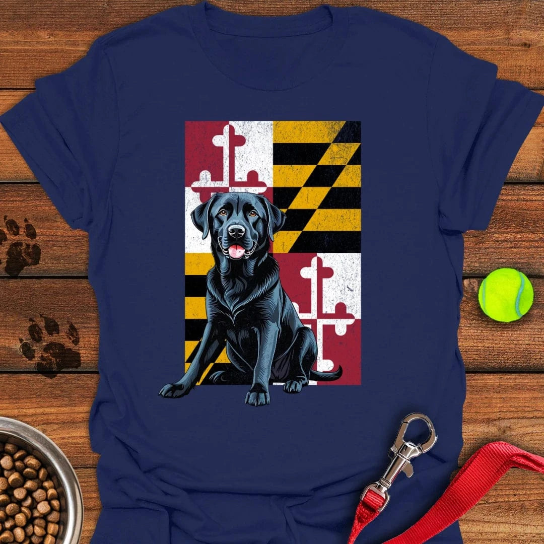 Black Labrador Maryland Flag T-Shirt Lazy Dog Clothing Cute Themed Dog Gift Ideas