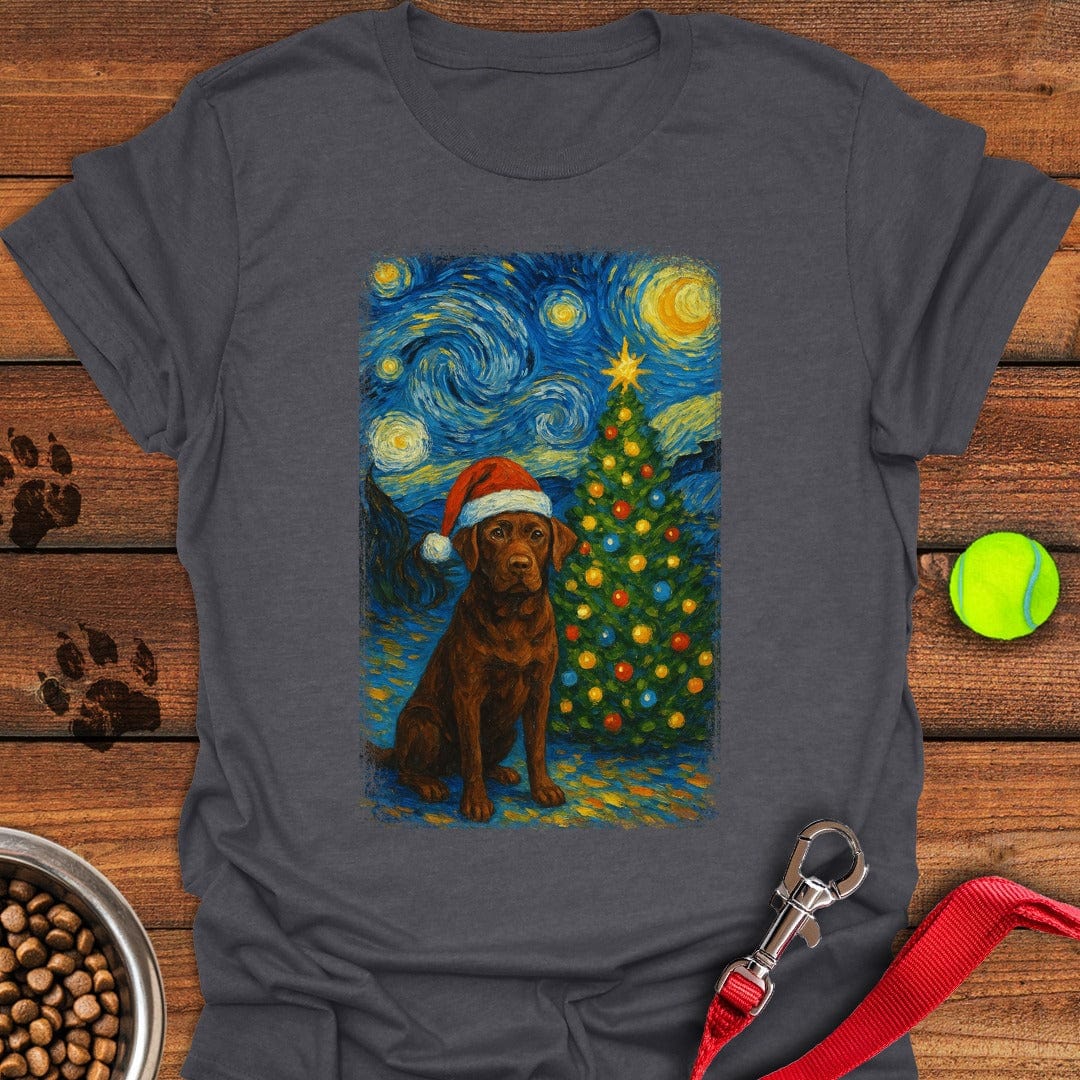Chocolate Labrador Christmas Van Gogh T-Shirt Fluffy Dog Clothing Dog Themed Merchandise