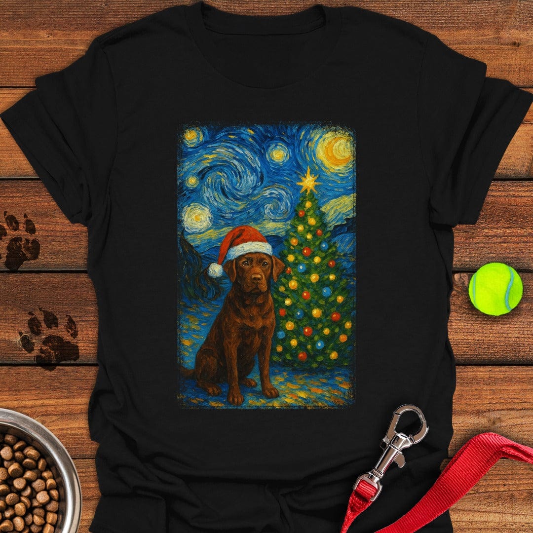 Chocolate Labrador Christmas Van Gogh T-Shirt Fluffy Dog Clothing Dog Themed Merchandise