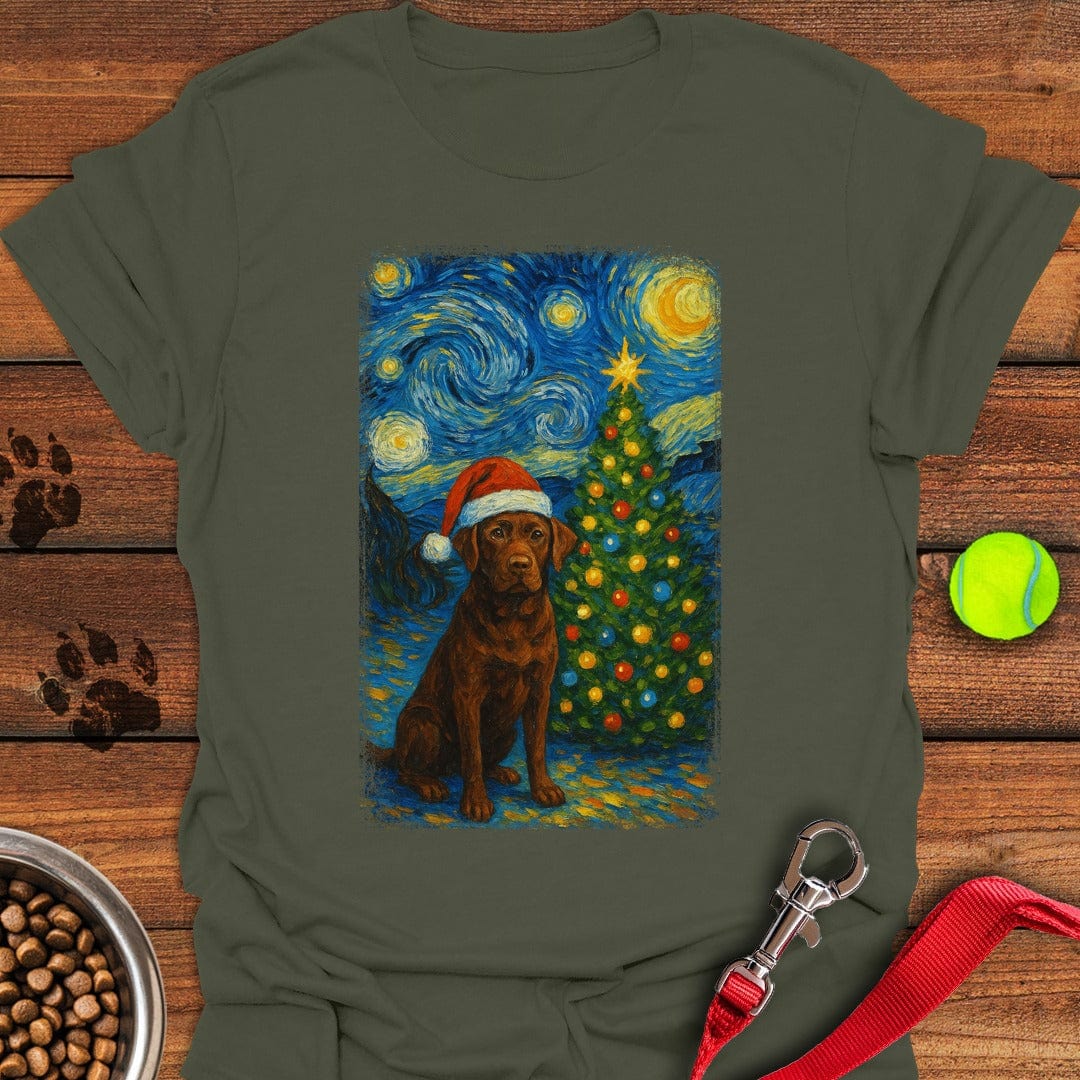 Chocolate Labrador Christmas Van Gogh T-Shirt Fluffy Dog Clothing Dog Themed Merchandise