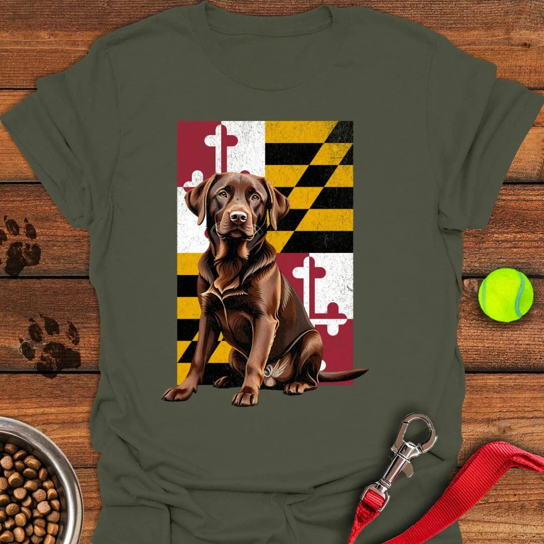 Chocolate Labrador Maryland Flag T-Shirt Smart Dog Apparel Dog Lover Gifts Merchandise