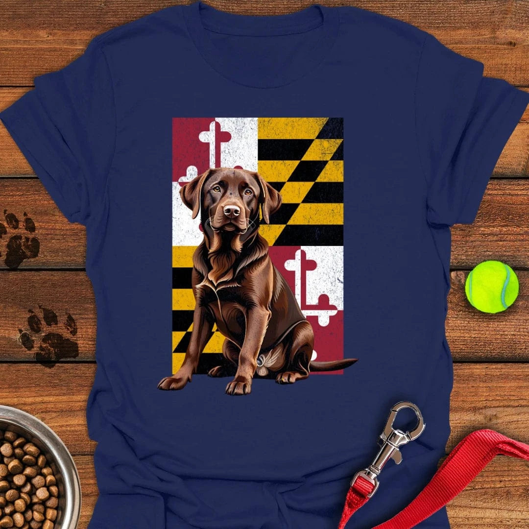 Chocolate Labrador Maryland Flag T-Shirt Smart Dog Apparel Dog Lover Gifts Merchandise