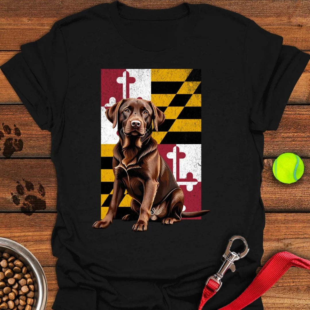 Chocolate Labrador Maryland Flag T-Shirt Smart Dog Apparel Dog Lover Gifts Merchandise