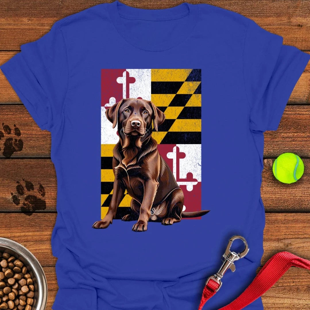 Chocolate Labrador Maryland Flag T-Shirt Smart Dog Apparel Dog Lover Gifts Merchandise