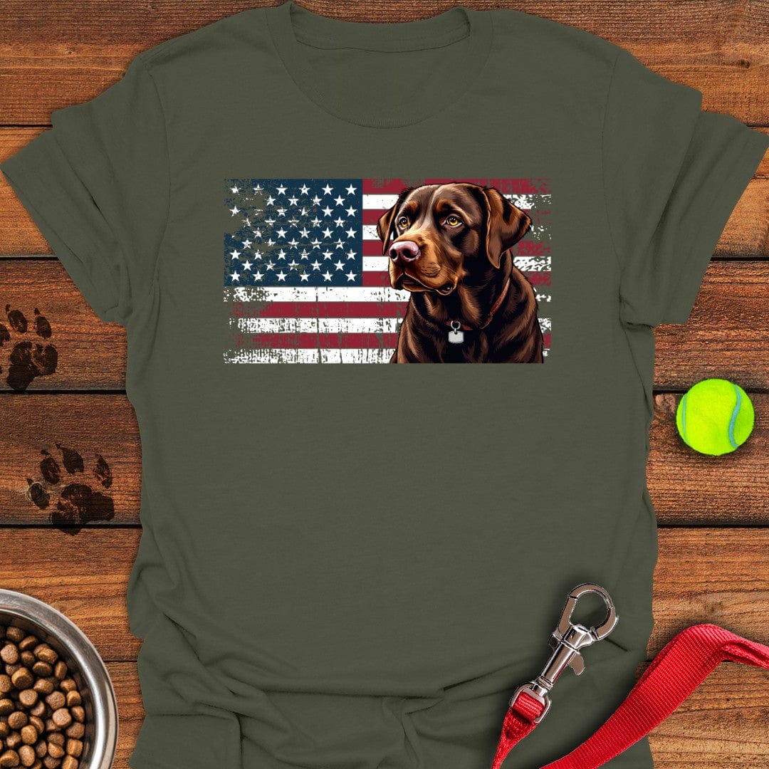 Chocolate Labrador USA Flag T-Shirt Adorable Dog Clothing Best Presents For Dog Lovers
