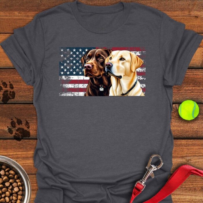 Chocolate & Yellow Lab USA Flag T-Shirt Gifts For Yellow Labrador Lovers