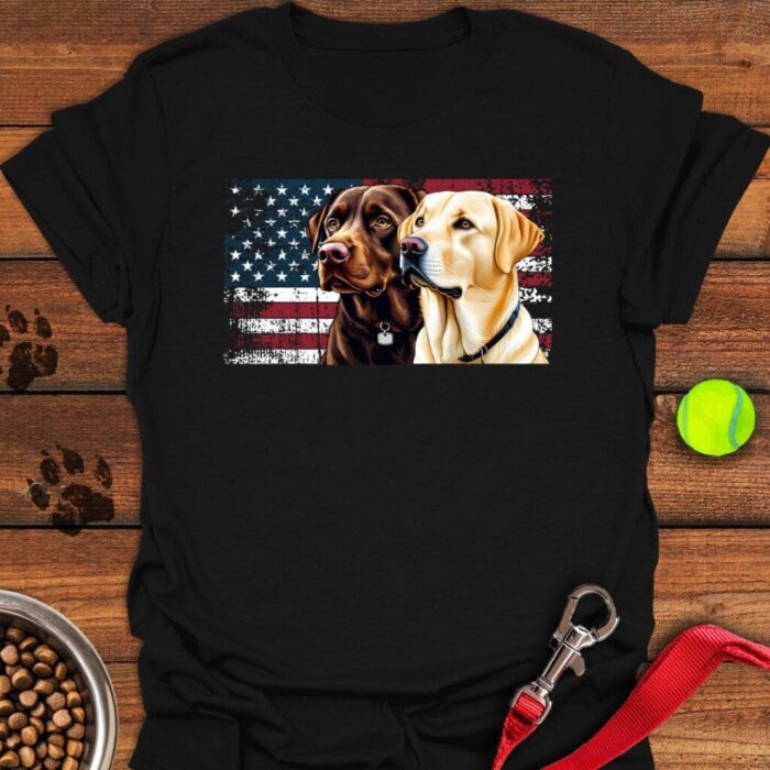 Chocolate & Yellow Lab USA Flag T-Shirt Gifts For Yellow Labrador Lovers
