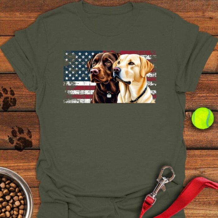 Chocolate & Yellow Lab USA Flag T-Shirt Gifts For Yellow Labrador Lovers