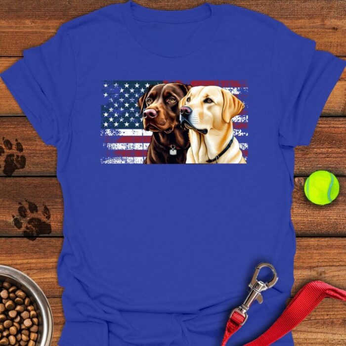 Chocolate & Yellow Lab USA Flag T-Shirt Gifts For Yellow Labrador Lovers