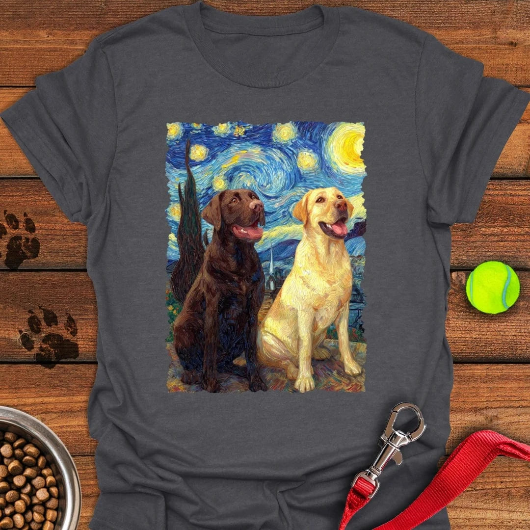 Chocolate & Yellow Labrador Starry Night T-Shirt Playful Dog Clothing Funny Gifts From The Dog