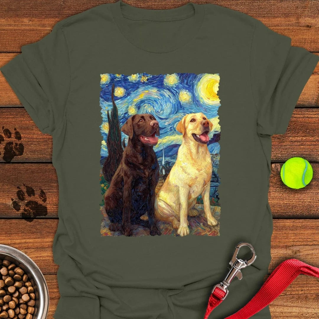Chocolate & Yellow Labrador Starry Night T-Shirt Playful Dog Clothing Funny Gifts From The Dog