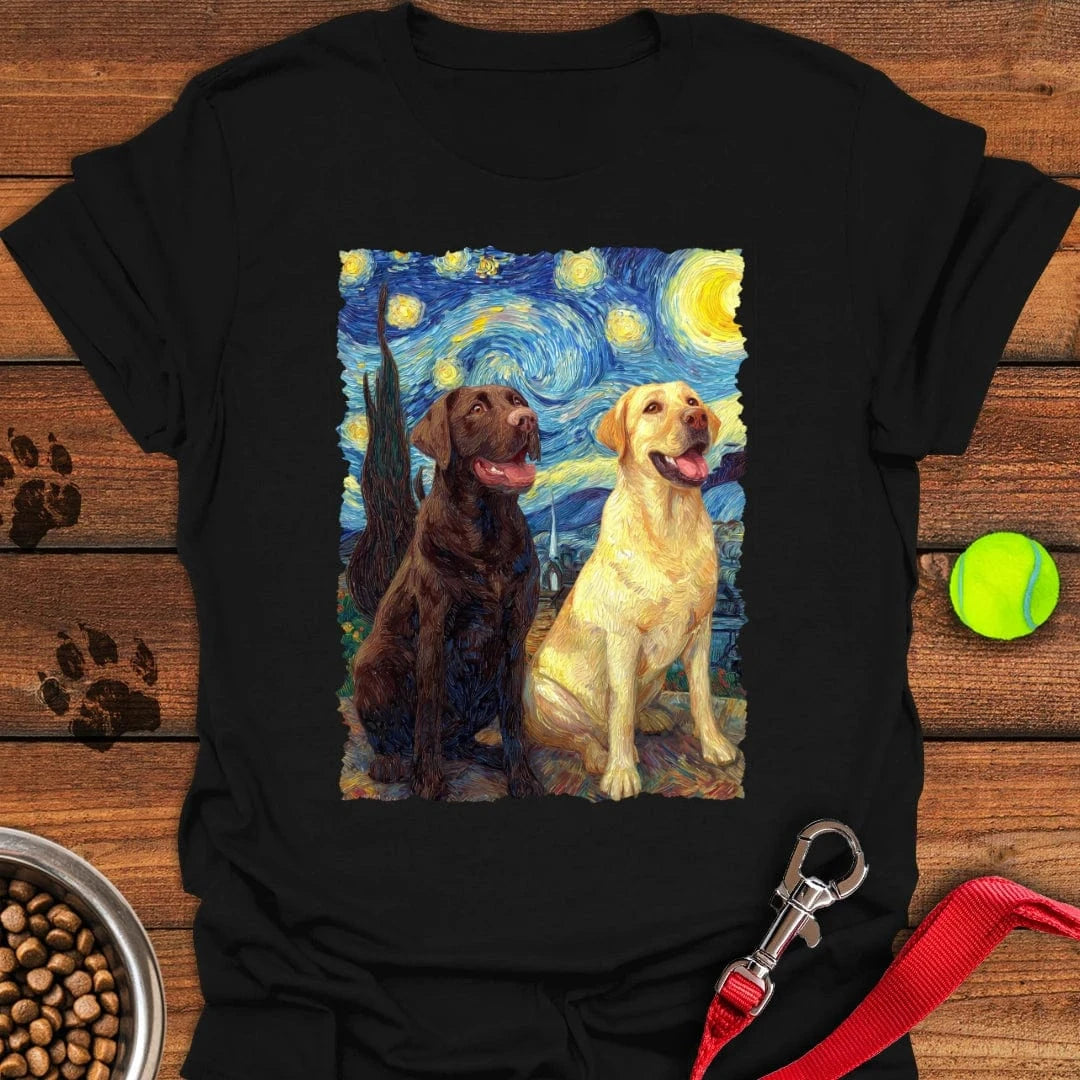 Chocolate & Yellow Labrador Starry Night T-Shirt Playful Dog Clothing Funny Gifts From The Dog