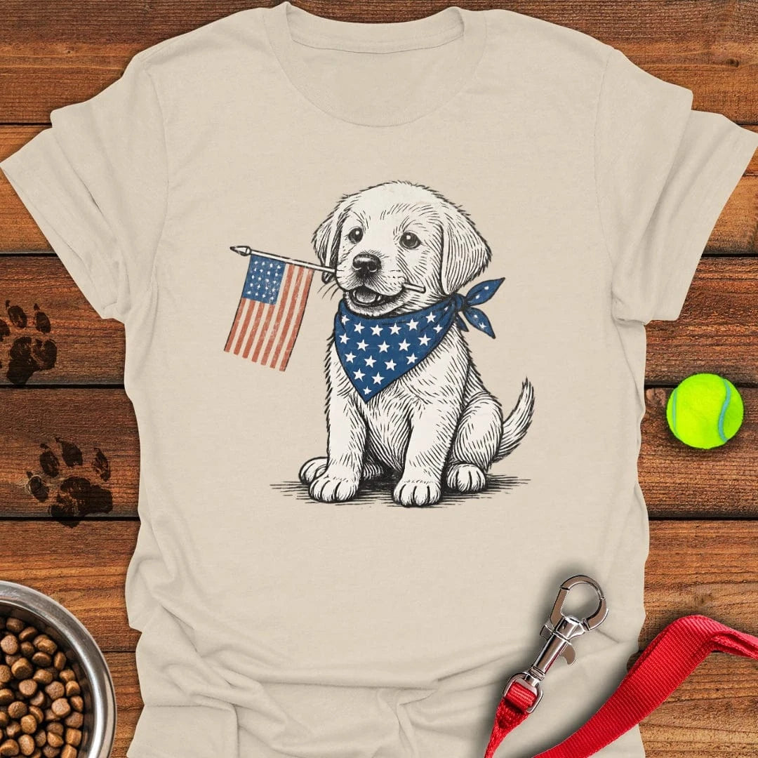 Cute Labrador Puppy USA Flag T-Shirt Lazy Dog Apparel Best Gifts For New Dog Owners