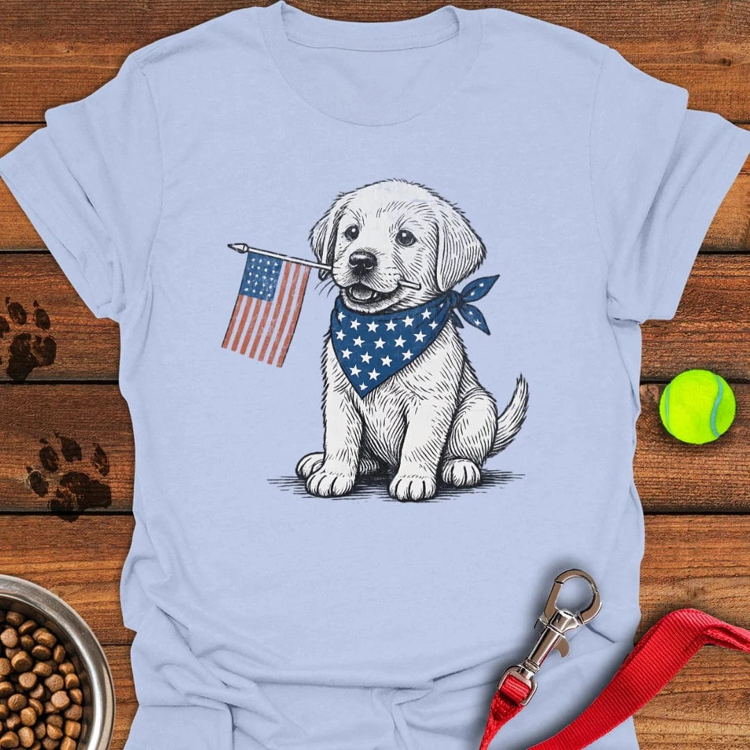 Cute Labrador Puppy USA Flag T-Shirt Lazy Dog Apparel Best Gifts For New Dog Owners