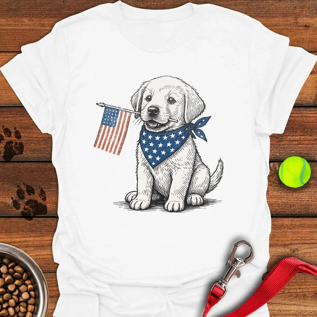Cute Labrador Puppy USA Flag T-Shirt Lazy Dog Apparel Best Gifts For New Dog Owners