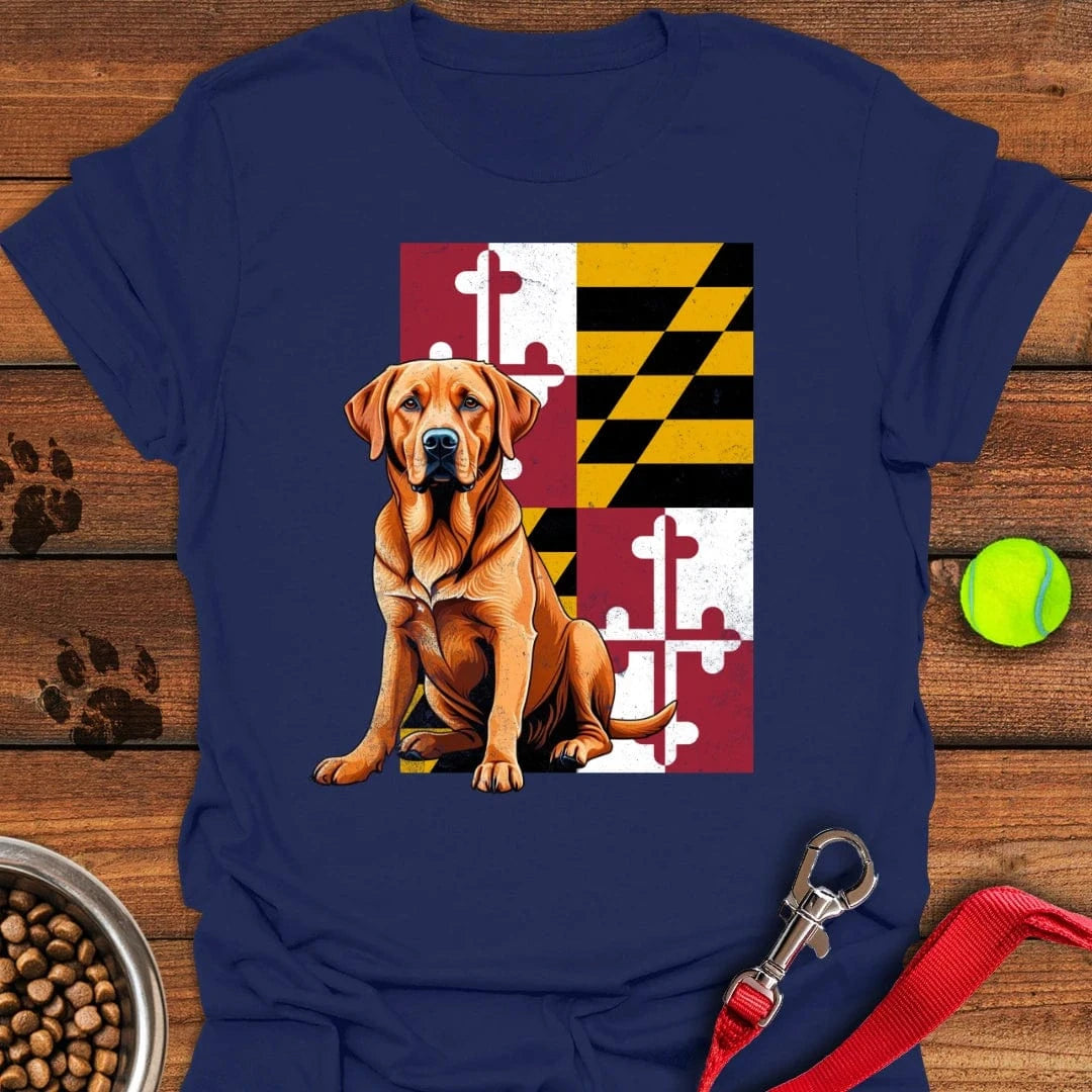 Fox Red Labrador Maryland Flag T-Shirt Silly Dog Apparel Father's Day Gifts For Grandpa