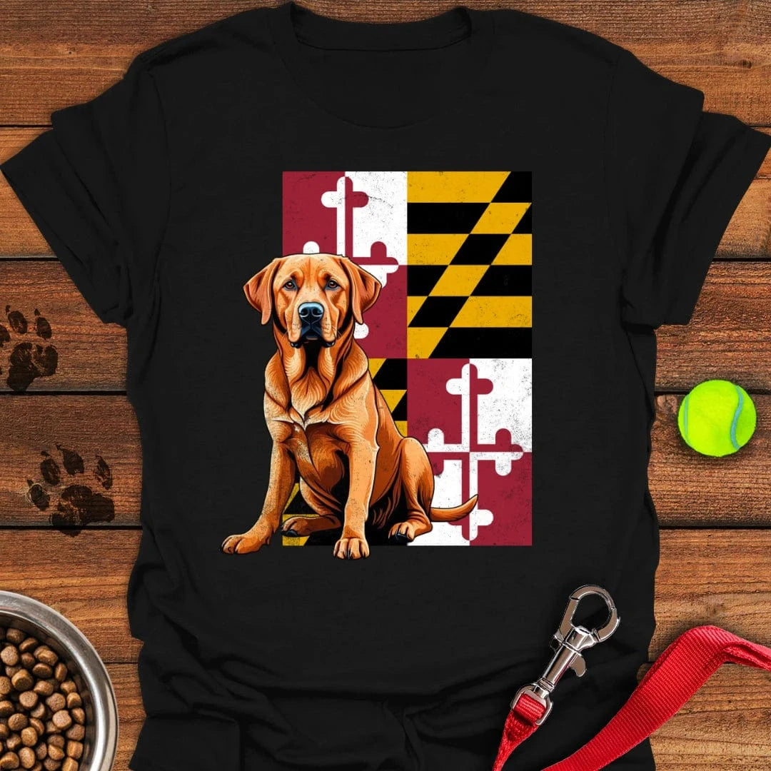 Fox Red Labrador Maryland Flag T-Shirt Silly Dog Apparel Father's Day Gifts For Grandpa