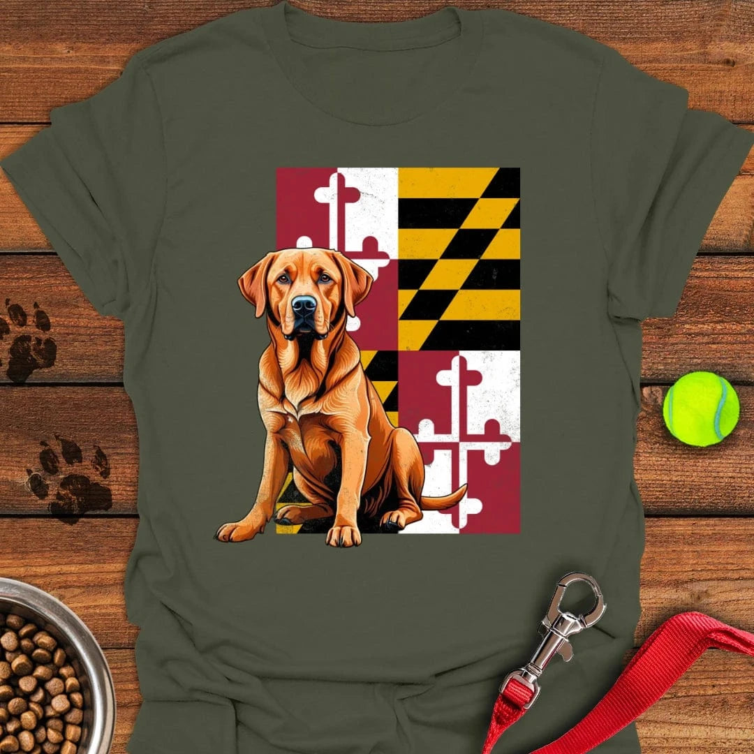 Fox Red Labrador Maryland Flag T-Shirt Silly Dog Apparel Father's Day Gifts For Grandpa