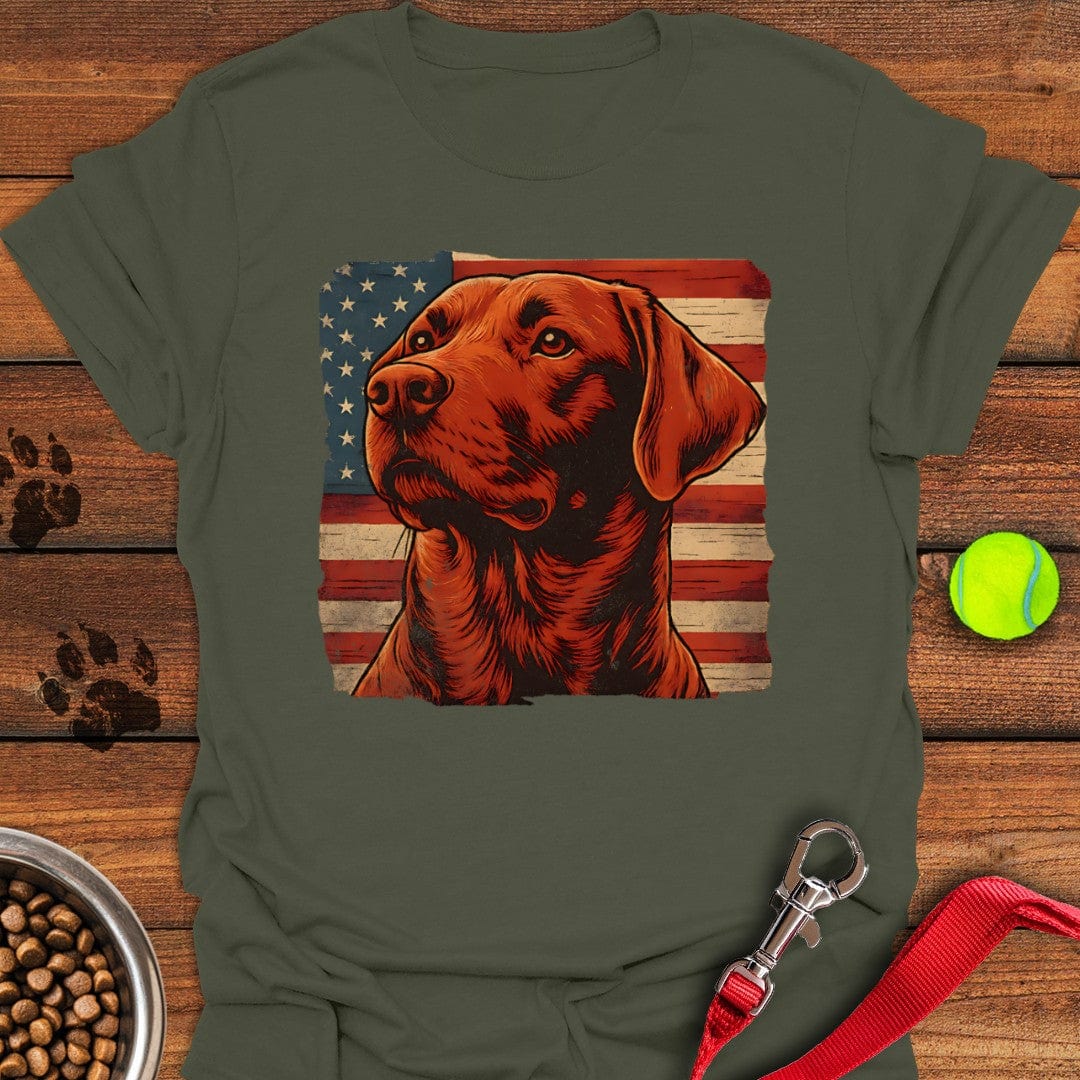 Fox Red Labrador USA Flag T-Shirt Gentle Dog Clothing Gifts For Dad Who Wants Nothing