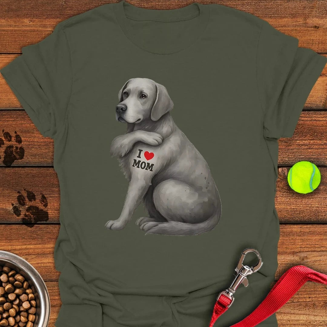 Silver Labrador I Love Mom T-Shirt Stylish Dog Apparel Great Mother's Day Gifts