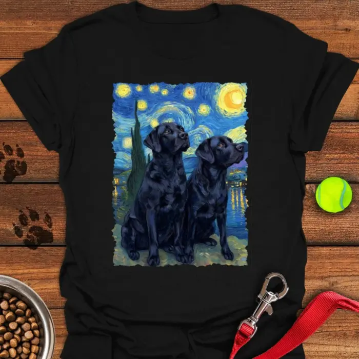 Two Black Labs Van Gogh T-Shirt Gifts For Black Lab Lovers
