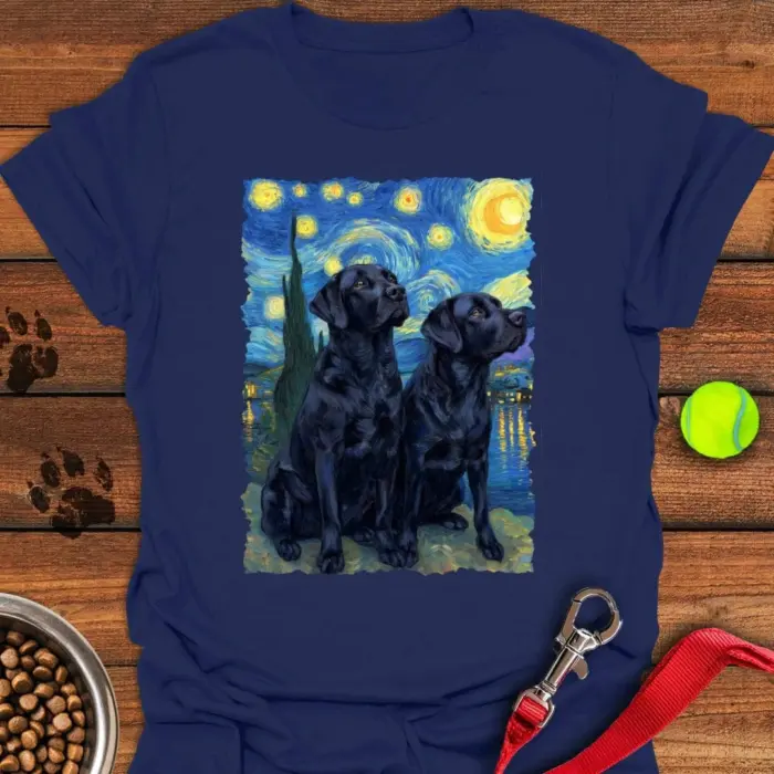 Two Black Labs Van Gogh T-Shirt Gifts For Black Lab Lovers