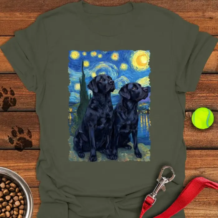 Two Black Labs Van Gogh T-Shirt Gifts For Black Lab Lovers