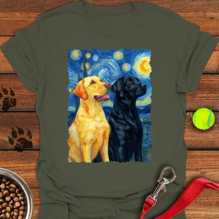 Yellow & Black Lab Van Gogh T-Shirt Cute Dog Tees Presents For Labrador Lovers