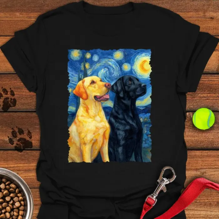 Yellow & Black Lab Van Gogh T-Shirt Cute Dog Tees Presents For Labrador Lovers