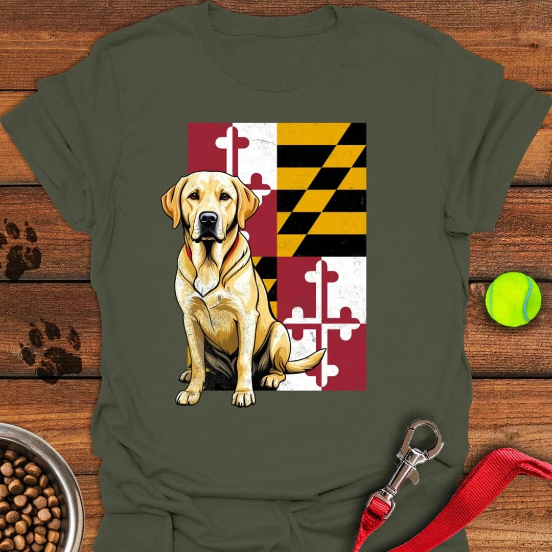 Yellow Labrador Maryland Flag T-Shirt Classic Dog Clothing First Fathers Day Gift