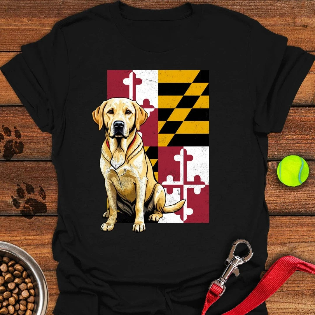 Yellow Labrador Maryland Flag T-Shirt Classic Dog Clothing First Fathers Day Gift