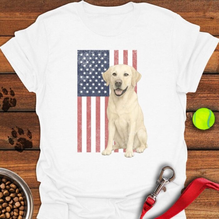 Yellow Labrador USA Flag Faded T-Shirt 4th Of Fuly Tees Labrador Owner Gifts