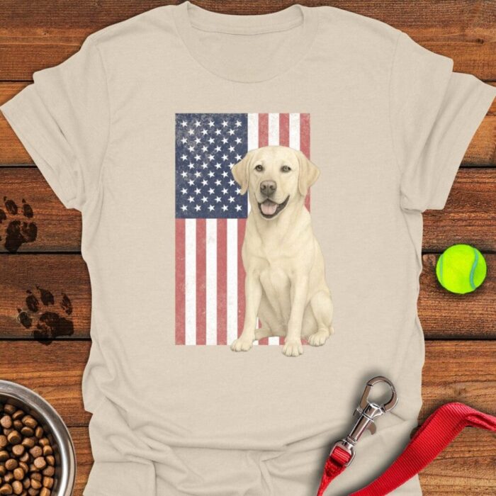 Yellow Labrador USA Flag Faded T-Shirt 4th Of Fuly Tees Labrador Owner Gifts