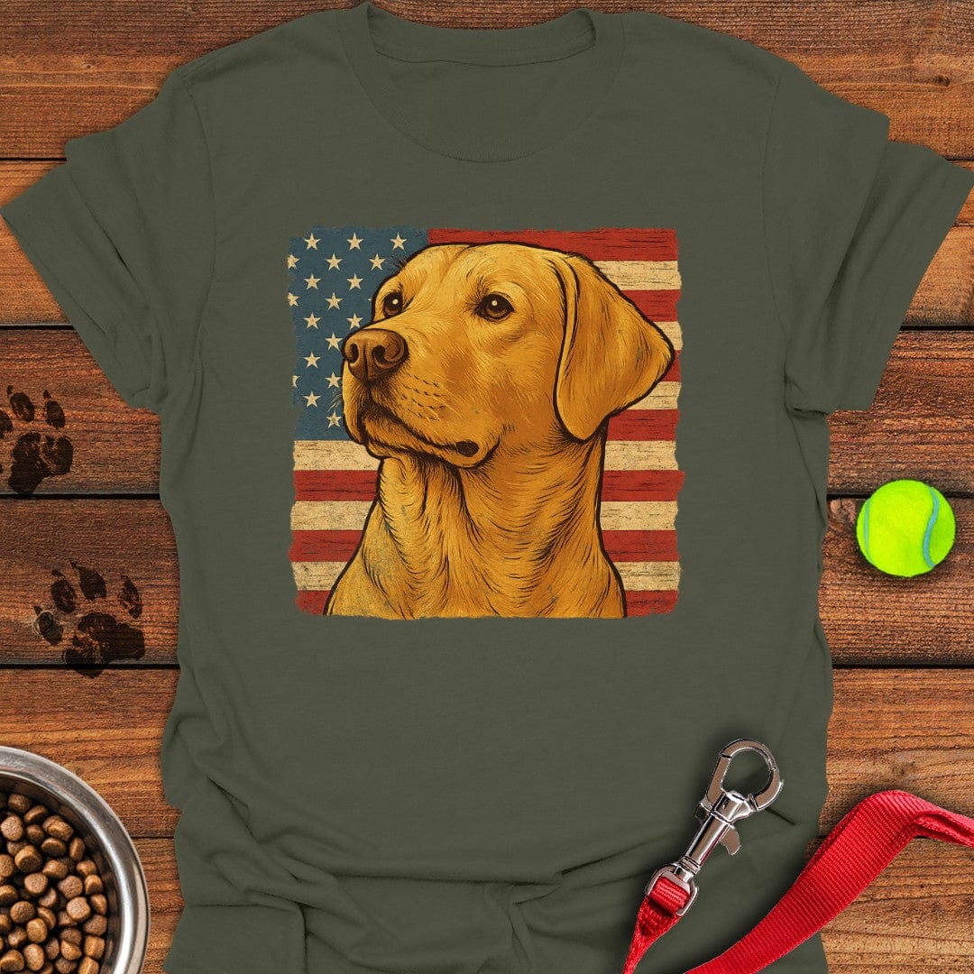 Yellow Labrador USA Flag T-Shirt Energetic Dog Apparel Great Gifts For Dad