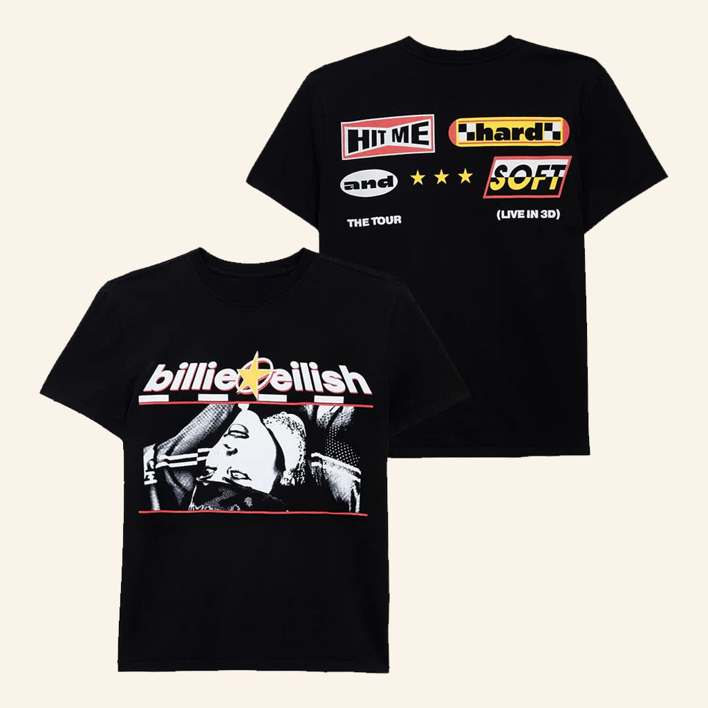 Billie Eilish Merch 2026 Billie Upside Down Live In 3D T-Shirt Hit Me Hard And Soft Merch - Petshi