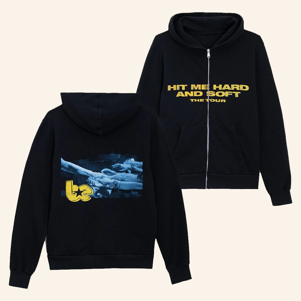 Billie Eilish Merch 2026 Hit Me Hard And Soft Live In 3D Hands Black Zip Hoodie Music Fan Gifts - Petshi