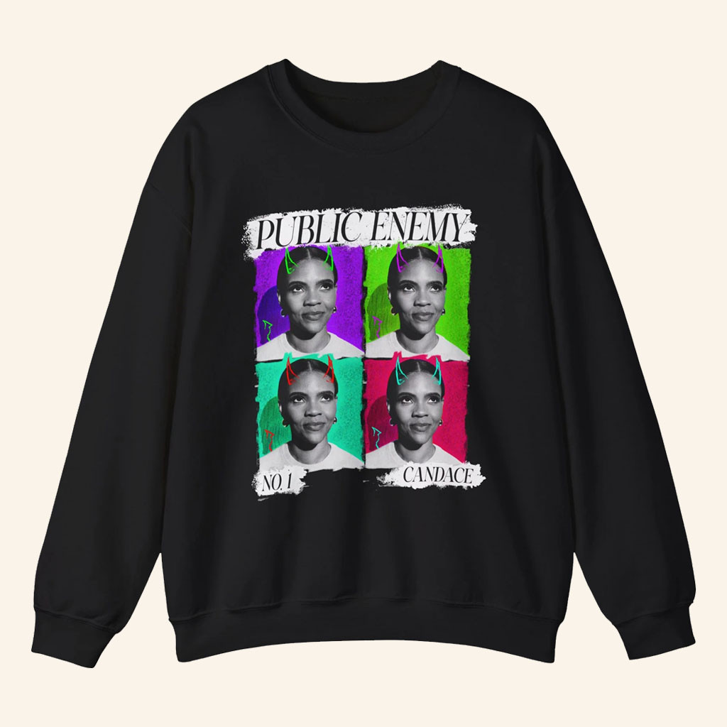 Candace Owens Merch 2026 Public Enemy No 1 Crewneck Black Candace Owens Sweatshirt Gifts - Petshi
