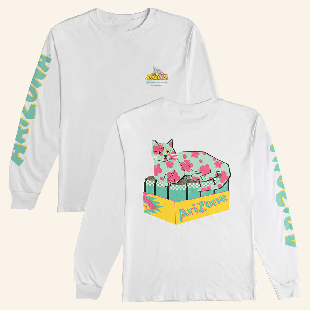 Drinkarizona Merch 2026 White Cherry Blossom Bodega Cat Long Sleeve T-Shirt Drinkarizona Shirt - Petshi