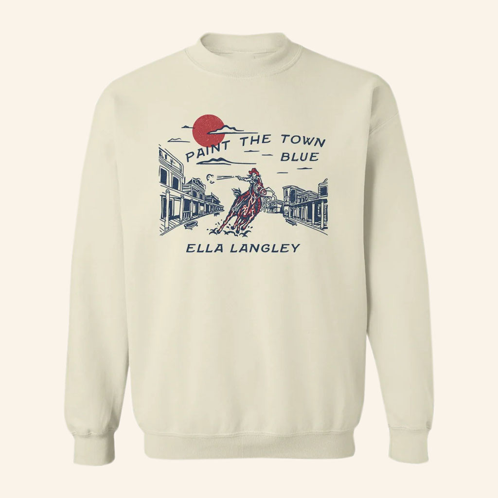 Ella Langley Merch 2026 Paint The Town Blue Crewneck Ella Langley Sweatshirt Music Fan Gifts - Petshi