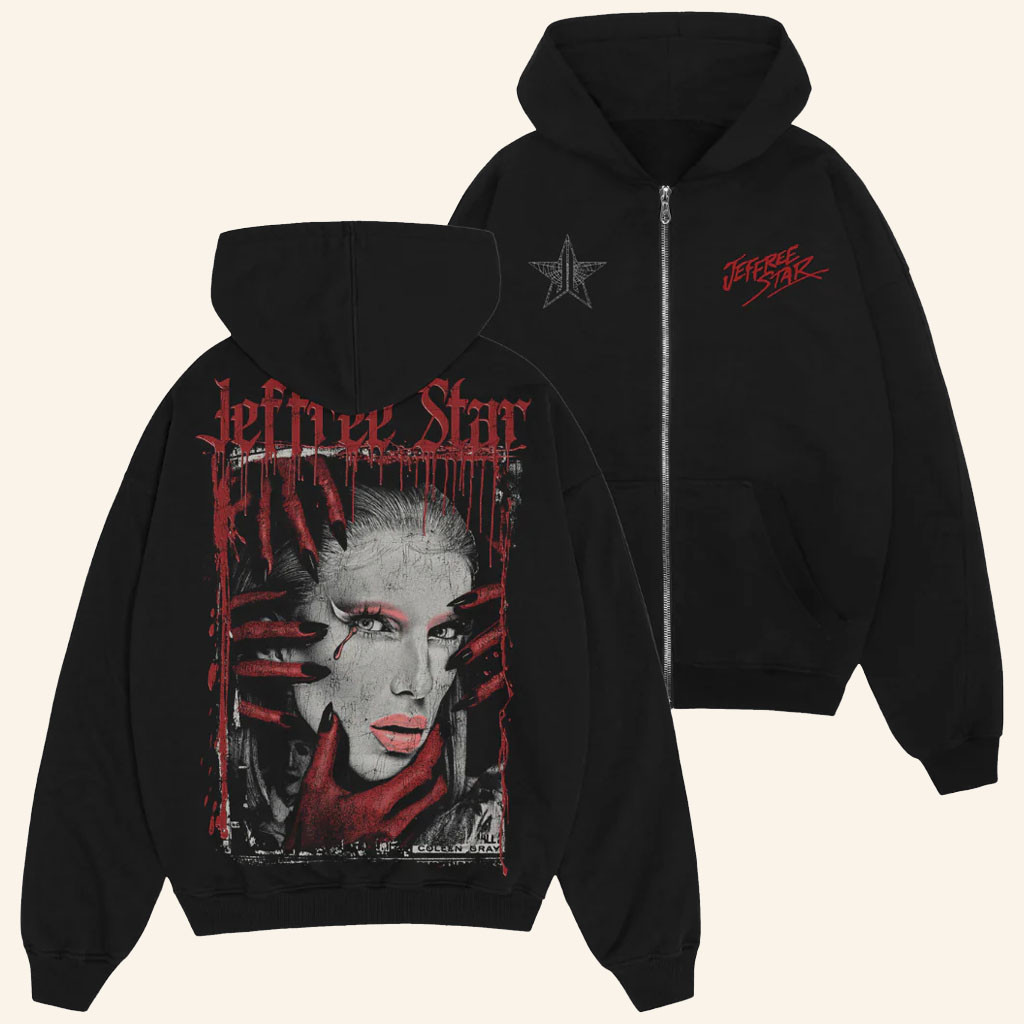 Jeffree Star Cosmetics Merch 2026 Spooky Jeffree Zip Hoodie Makeup Lover Gifts For BFF - Petshi