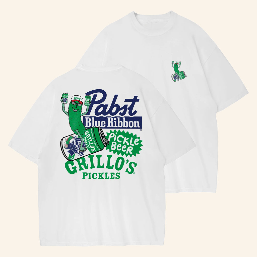 Pabst Blue Ribbon Merch 2026 Grillo's x PBR Pickle Beer T-Shirt Father's Day Gifts For Husband - Petshi
