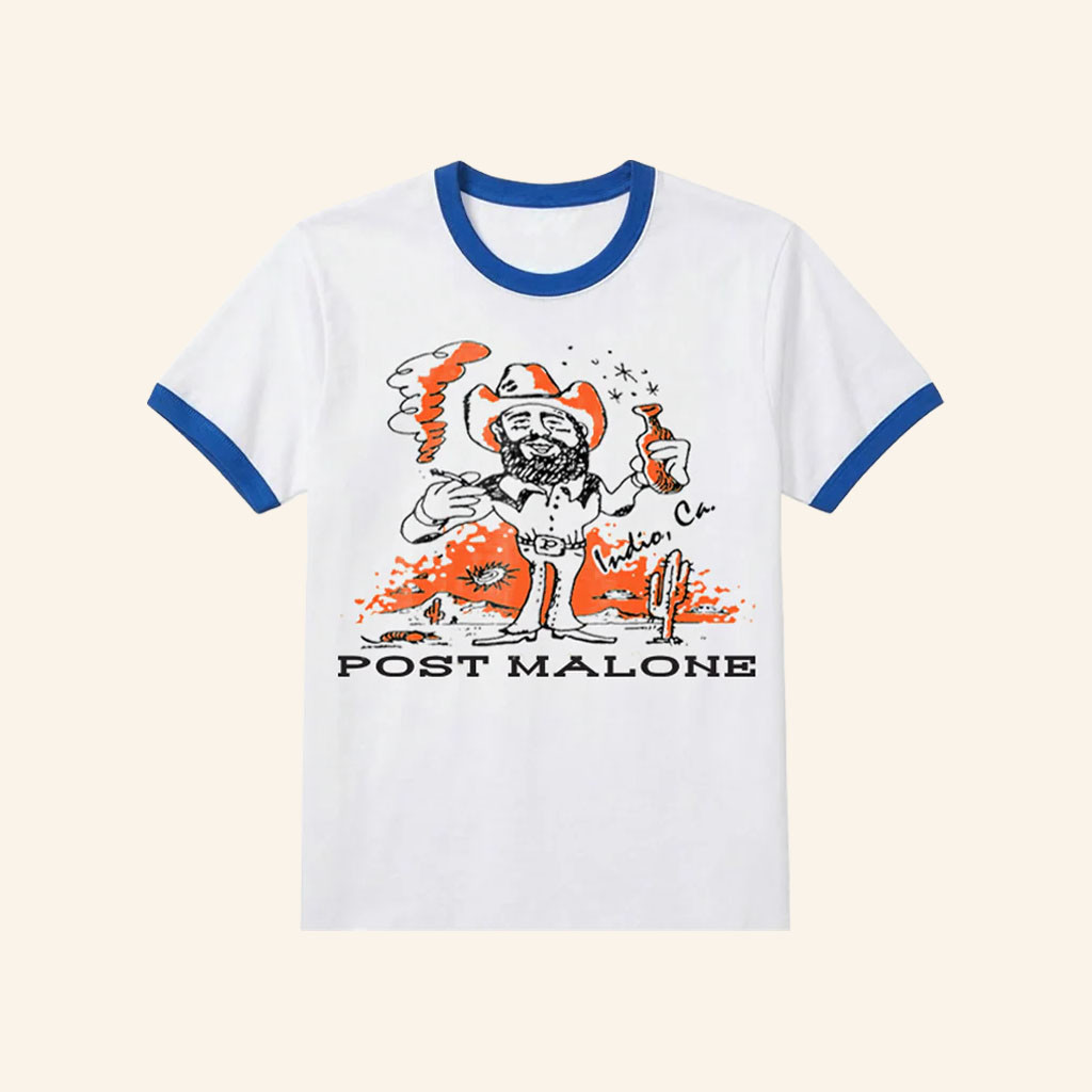 Post Malone Merch 2026 Cartoon Ringer T-Shirt Post Malone Stagecoach Merch Gifts For Music Fans - Petshi