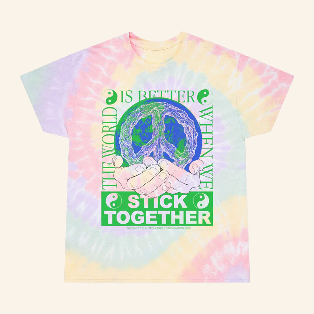 Stick Reviews Merch 2026 Stick Together For Earth Tie Dye T-Shirt Gifts For Besties - Petshi